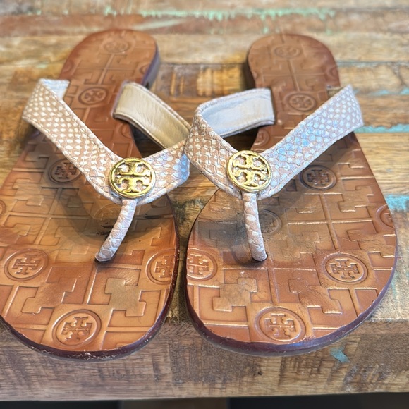 TORY BURCH Tan Leather THORA Thong Flip Flops 8 - Picture 2 of 5